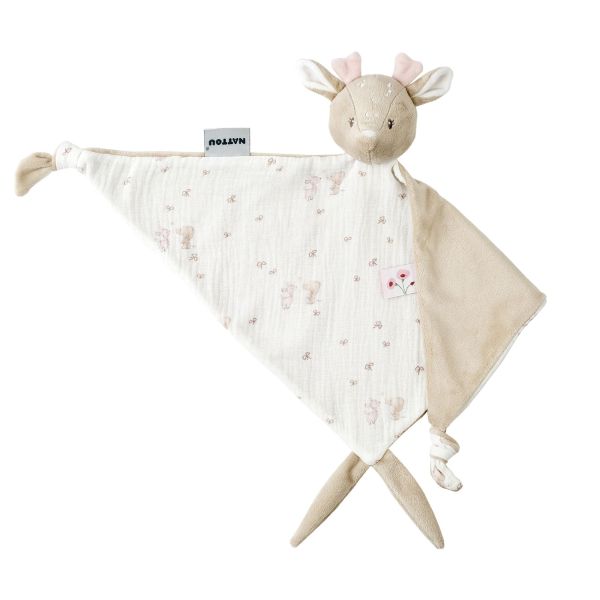Maxi doudou Fanfan biche gaze de coton Blanc/sable Fanfan