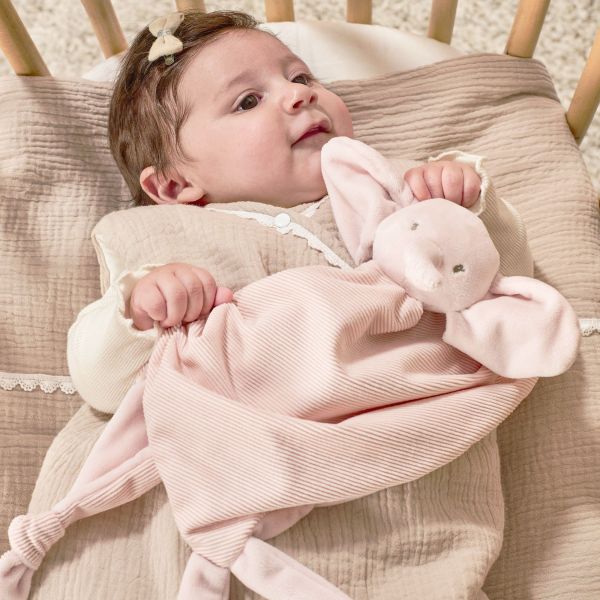 Maxi doudou Fanfan éléphant velours côtelé rose Fanfan