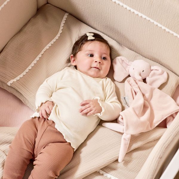 Maxi doudou Fanfan éléphant velours côtelé rose Fanfan