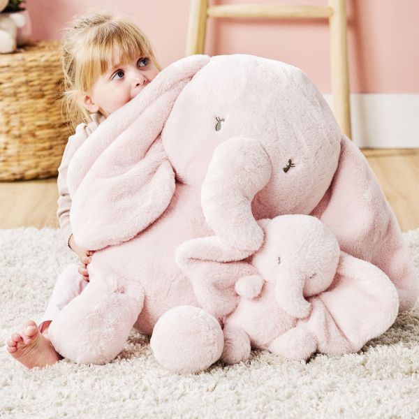Maxi peluche éléphant rose longs poils Fanfan 60 cm