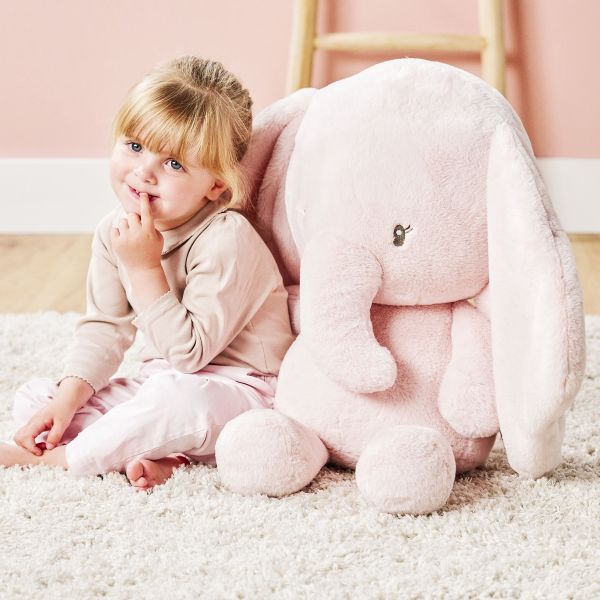 Maxi peluche éléphant rose longs poils Fanfan 60 cm