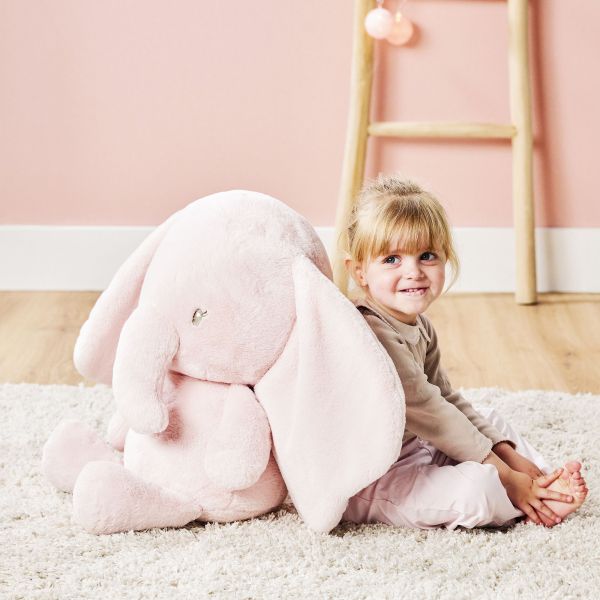 Maxi peluche éléphant rose longs poils Fanfan 60 cm