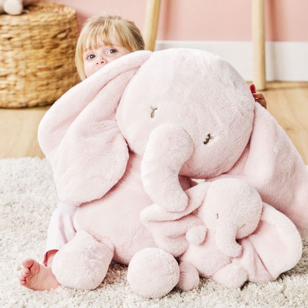 Maxi peluche éléphant rose longs poils Fanfan 60 cm