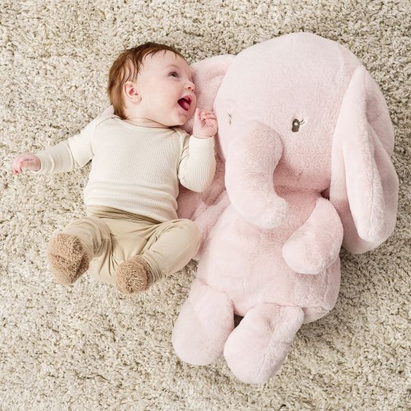 Maxi peluche éléphant rose longs poils Fanfan 60 cm