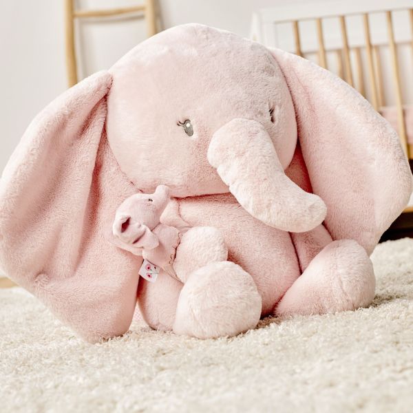 Maxi peluche éléphant rose longs poils Fanfan 60 cm