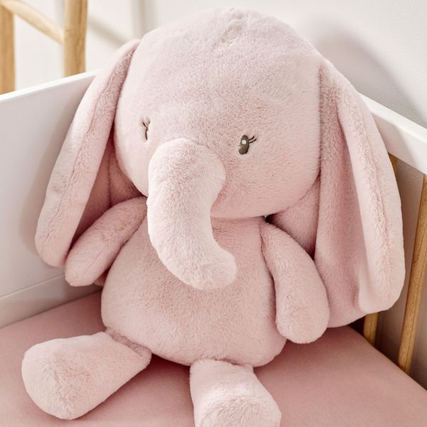 Maxi peluche éléphant rose longs poils Fanfan 60 cm