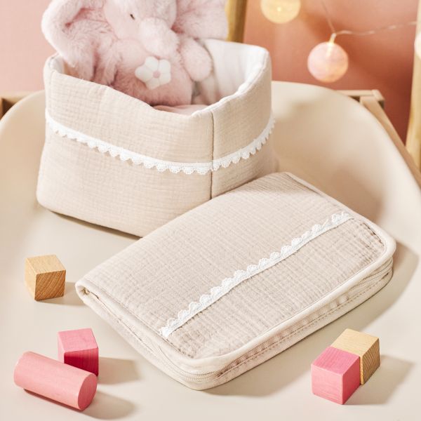 Panier nursery gaze de coton sable 20*20 cm