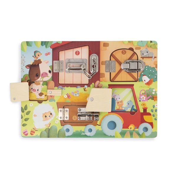 Planche à cadenas pour enfant La ferme vert
