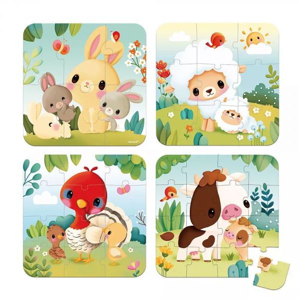 Lot de 4 puzzles évolutifs Animaux de la ferme