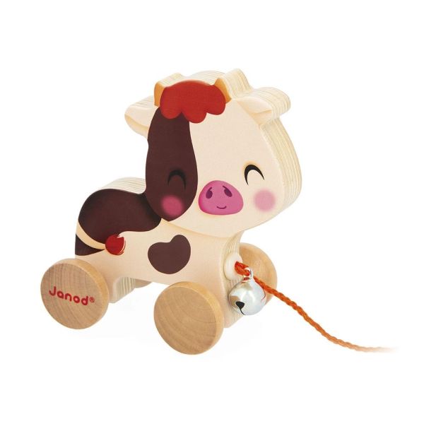 Jouet à tirer en bois Vache