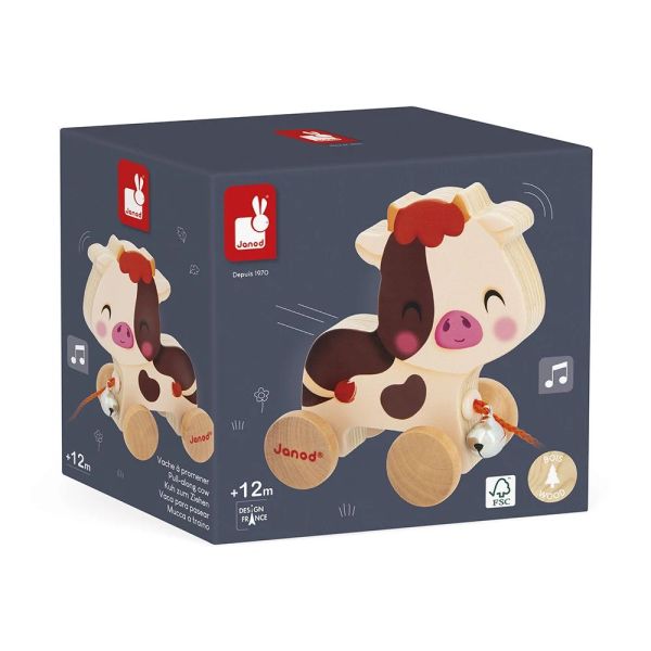 Jouet à tirer en bois Vache