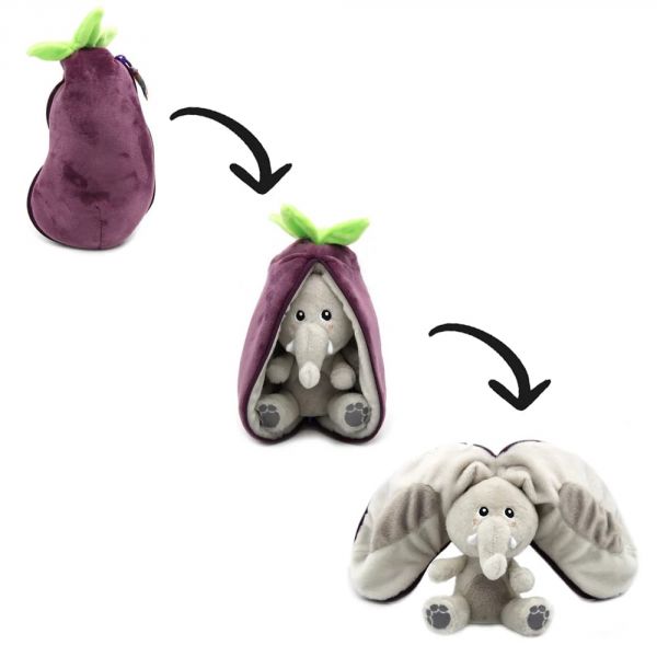 Peluche réversible Flipetz Éléphant et Aubergine