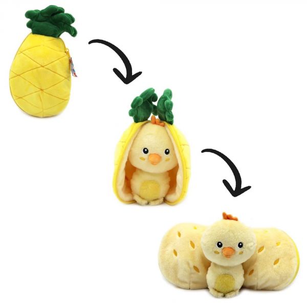 Peluche réversible Flipetz Poussin et Ananas