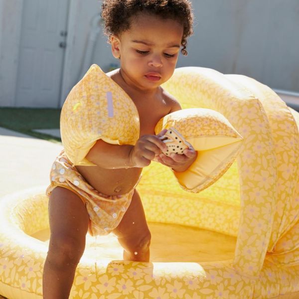 Piscine bébé Ø 100 cm fleurs jaunes 2 anneaux
