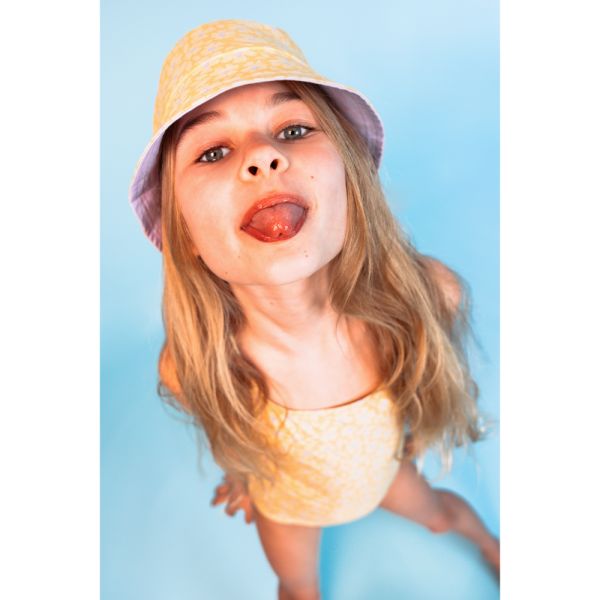 Chapeau anti UV réversible fleurs jaunes - 1-2 ans