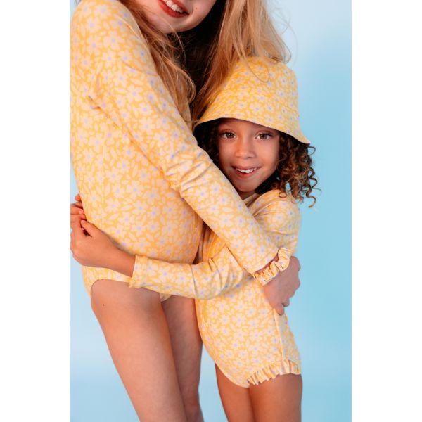 Chapeau anti UV réversible fleurs jaunes - 1-2 ans
