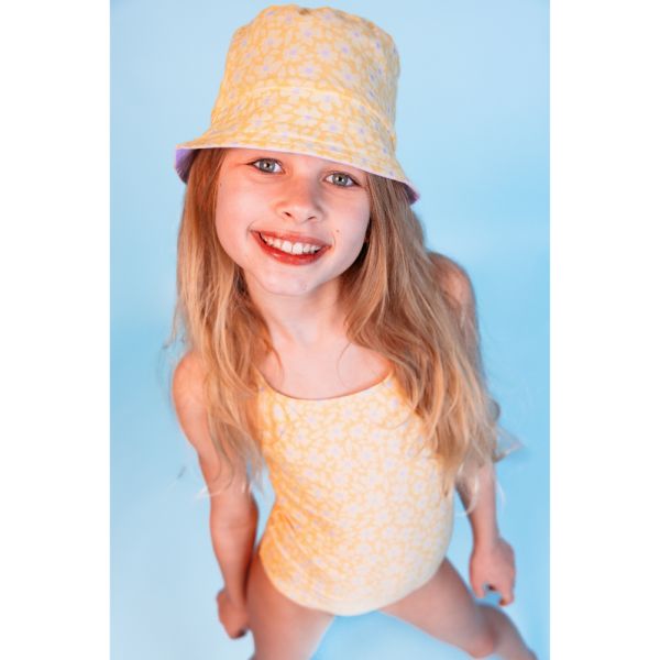 Chapeau anti UV réversible fleurs jaunes - 4-8 ans
