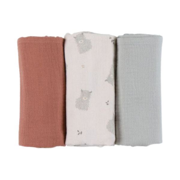 Lot de 3 langes en mousseline 70x70cm Fluffy, Orso & Lily