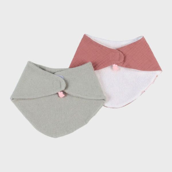Lot de 2 bavoirs bandana Eponge & Mousseline - Rouge