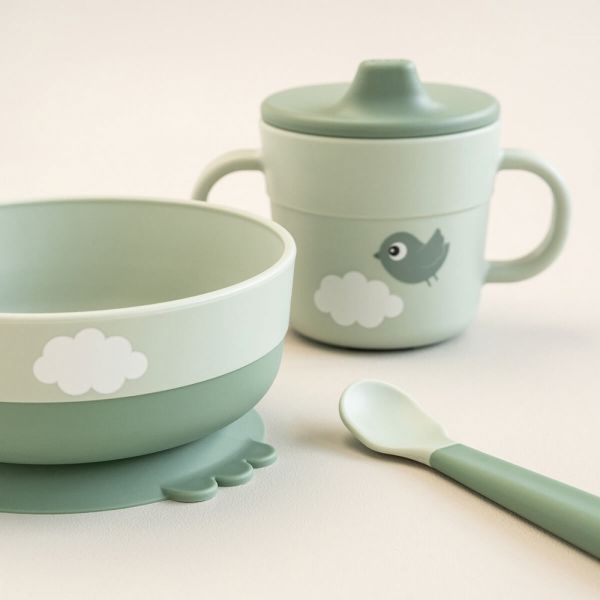 Coffret premier repas Foodie Happy clouds Vert