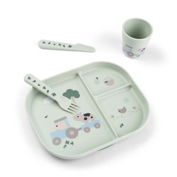 Coffret repas avec ventouse Tiny farm Vert