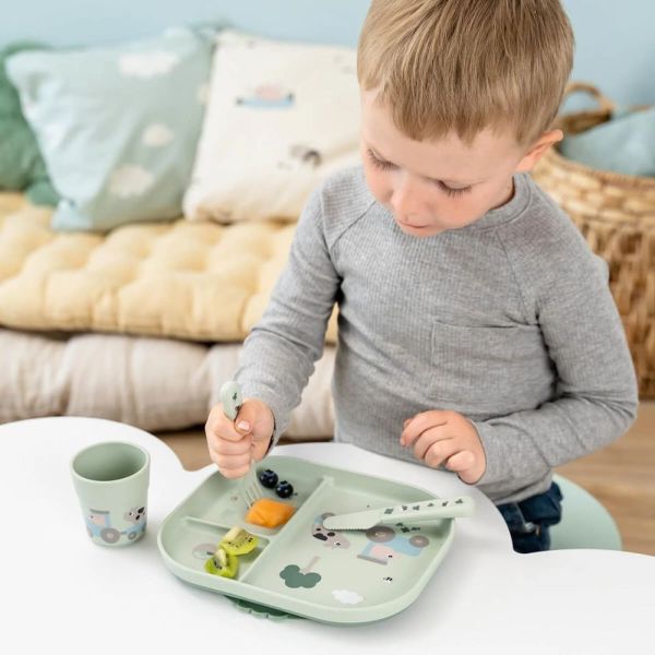 Coffret repas avec ventouse Tiny farm Vert