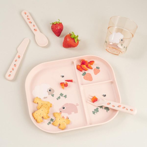 Lot de 3 couverts en silicone Tiny farm Rose