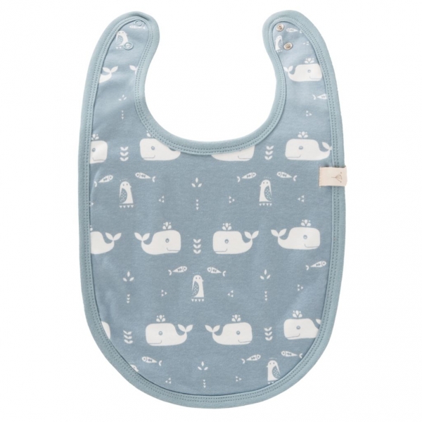 Bavoir coton bio Baleine blue fog