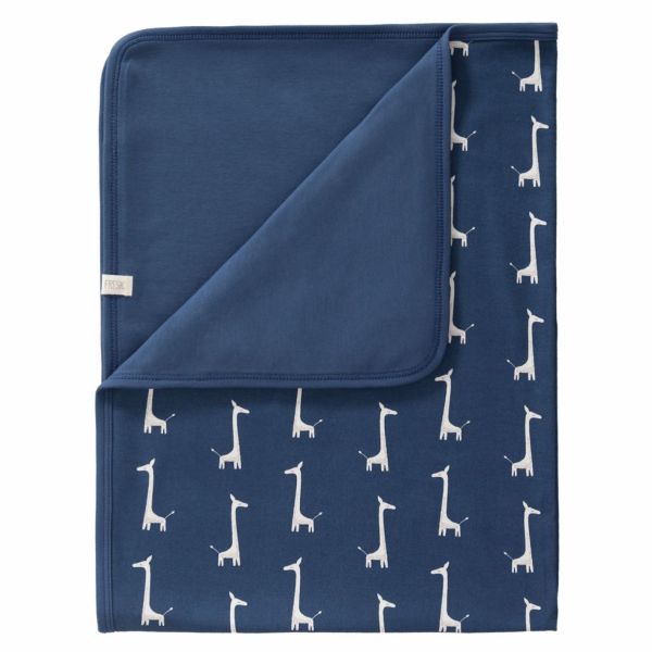 Couverture coton bio bébé 80 x 100 cm Girafe indigo blue