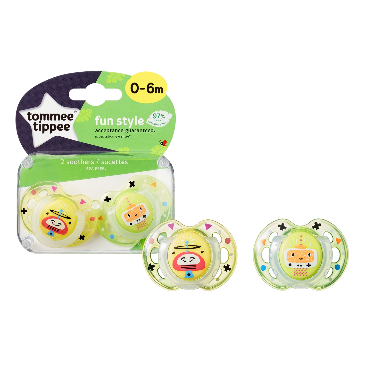 Tommee Tippee Sucette Forme Symétrique 0-6 Mois (Lot de 2)