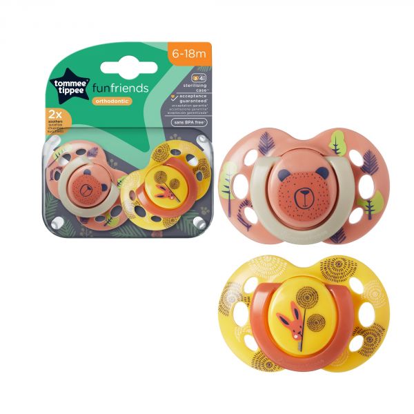 Lot de 2 sucettes Closer to Nature Fun 6-18m (coloris aléatoire)