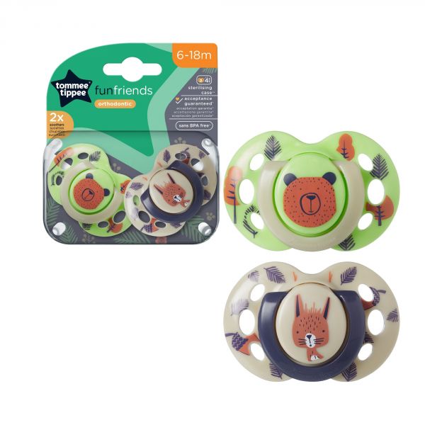 Lot de 2 sucettes Closer to Nature Fun 6-18m (coloris aléatoire)