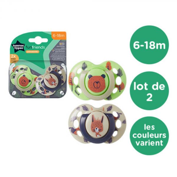 Lot de 2 sucettes Closer to Nature Fun 6-18m (coloris aléatoire)