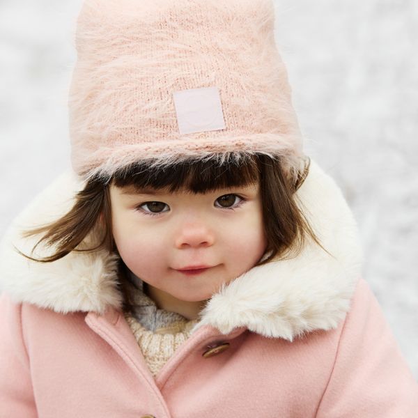 Bonnet bébé d'hiver tricoté 0-6 mois Powder Pink