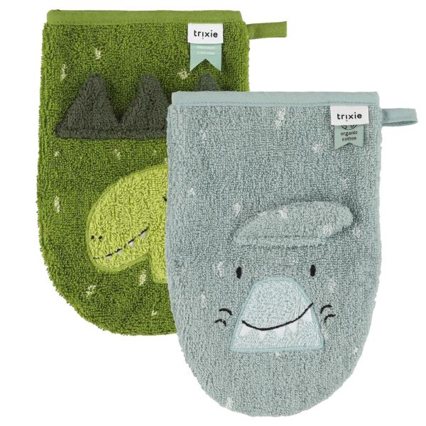 Lot de 2 Gants de toilette - Mr. Shark & Mr. Dino