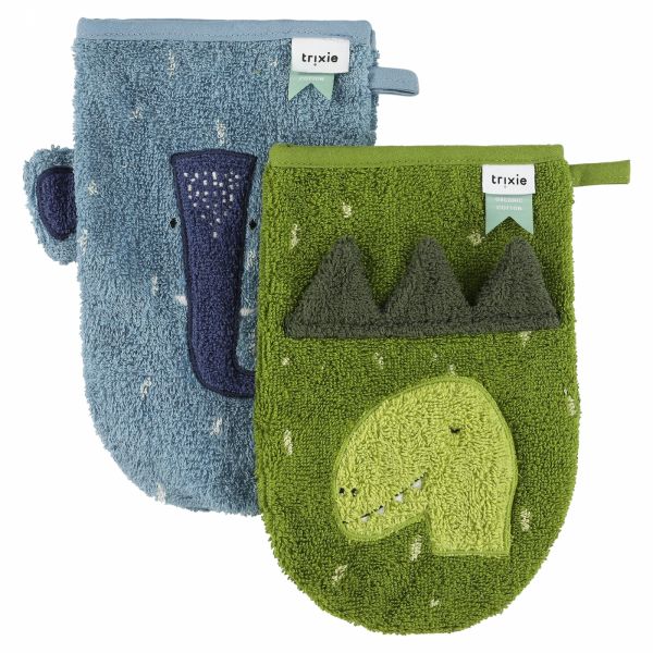Lot de 2 gants de toilette Mr. Dino et Mrs. Elephant