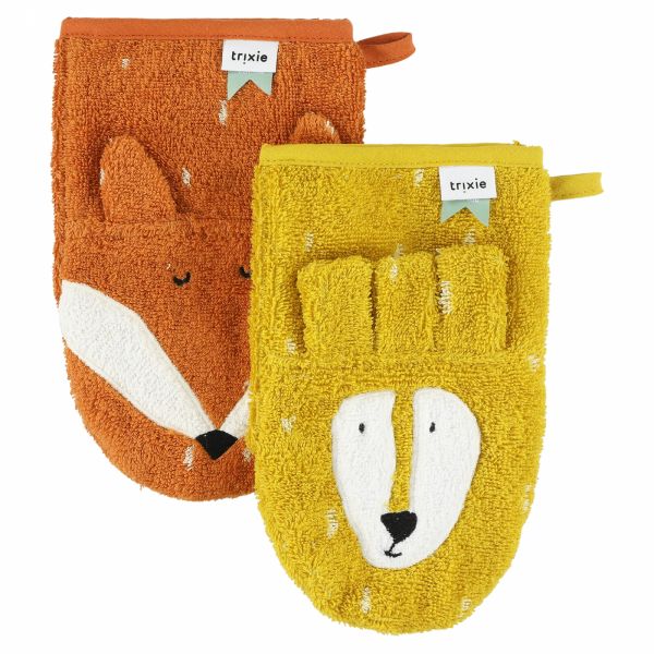 Lot de 2 gants de toilette Mr. Lion et Mr. Fox