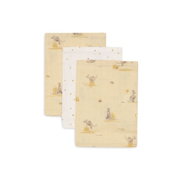 Lot de 3 gants de toilette gaze de coton Kangaroots