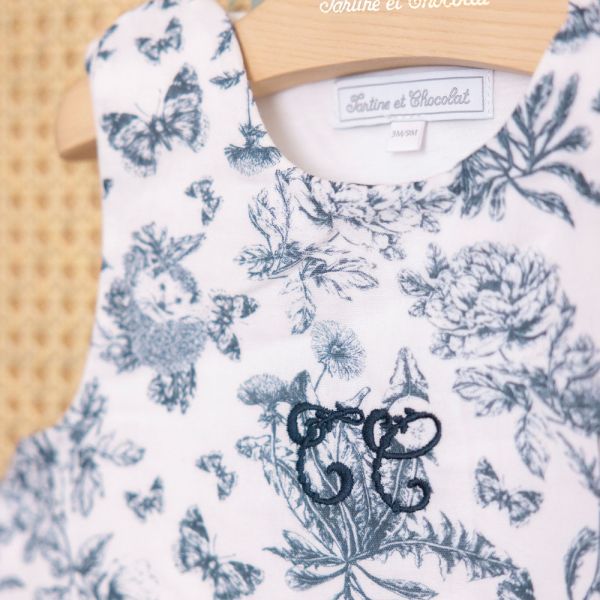 Gigoteuse Toile de Jouy Bleu 70 cm 6-9 mois