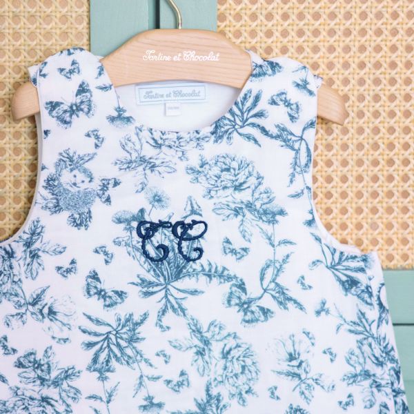 Gigoteuse Toile de Jouy Bleu 70 cm 6-9 mois