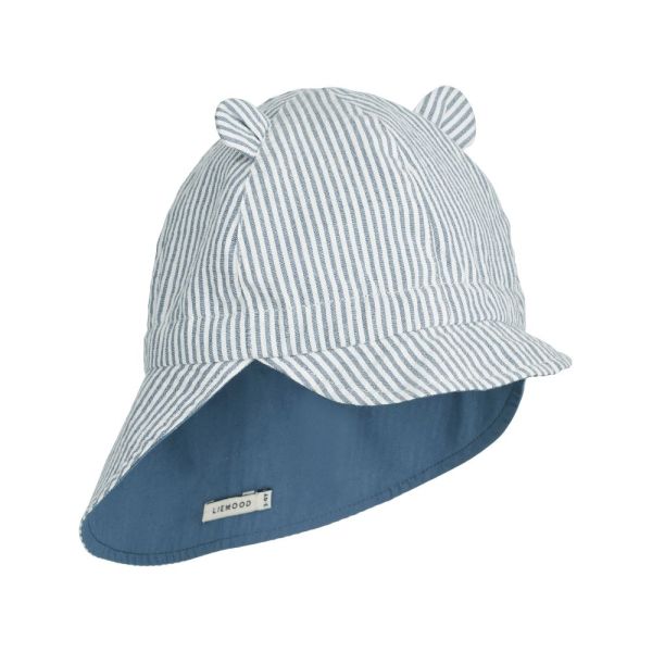 Chapeau de soleil réversible bébé Gorm Stripe Blue wave Crème de la crème 1-2 ans