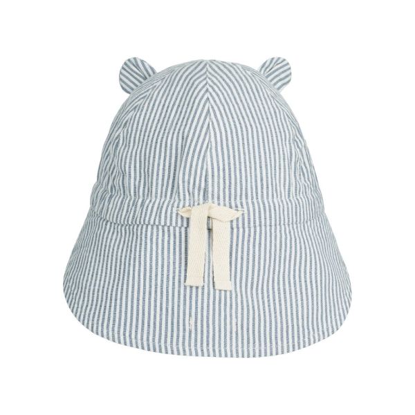 Chapeau de soleil réversible bébé Gorm Stripe Blue wave Crème de la crème 1-2 ans