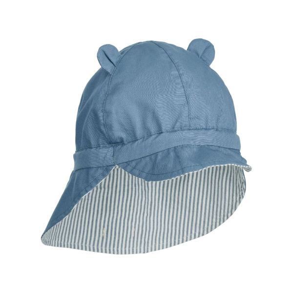 Chapeau de soleil réversible bébé Gorm Stripe Blue wave Crème de la crème 6-9 mois