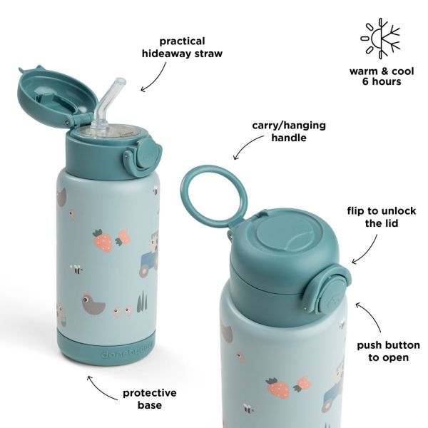 Gourde à paille isotherme Tiny farm Bleu 340 ml
