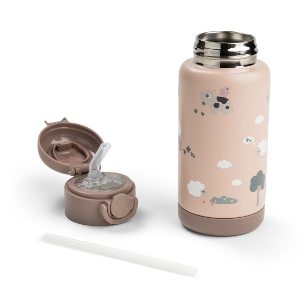 Gourde à paille isotherme Tiny farm Rose 340 ml