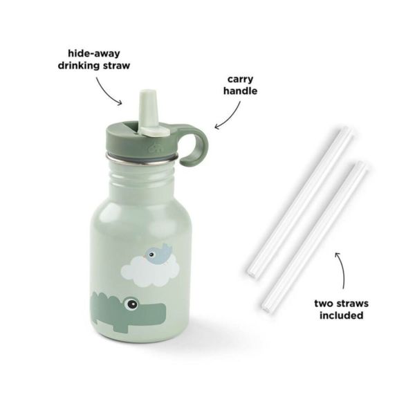 Gourde en inox avec paille Playground 350 ml Vert
