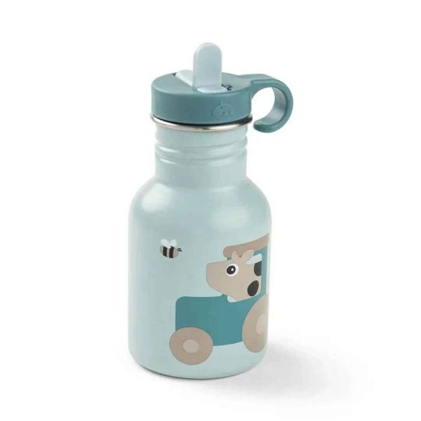 Gourde en inox avec paille Tiny Farm 350 ml Bleu