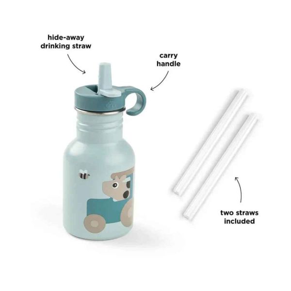 Gourde en inox avec paille Tiny Farm 350 ml Bleu