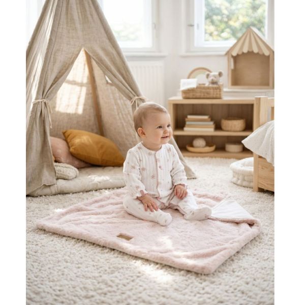 Couverture bébé 75 x 100 cm fausse fourrure Rose