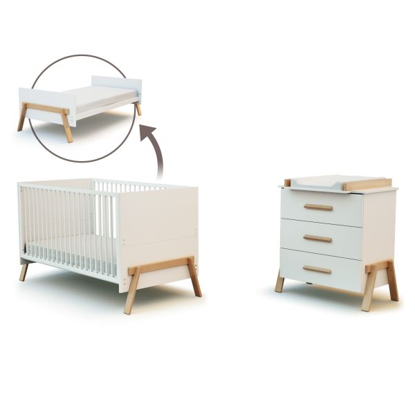 Chambre DUO Lit bébé évolutif 70x140 + Commode Canaille